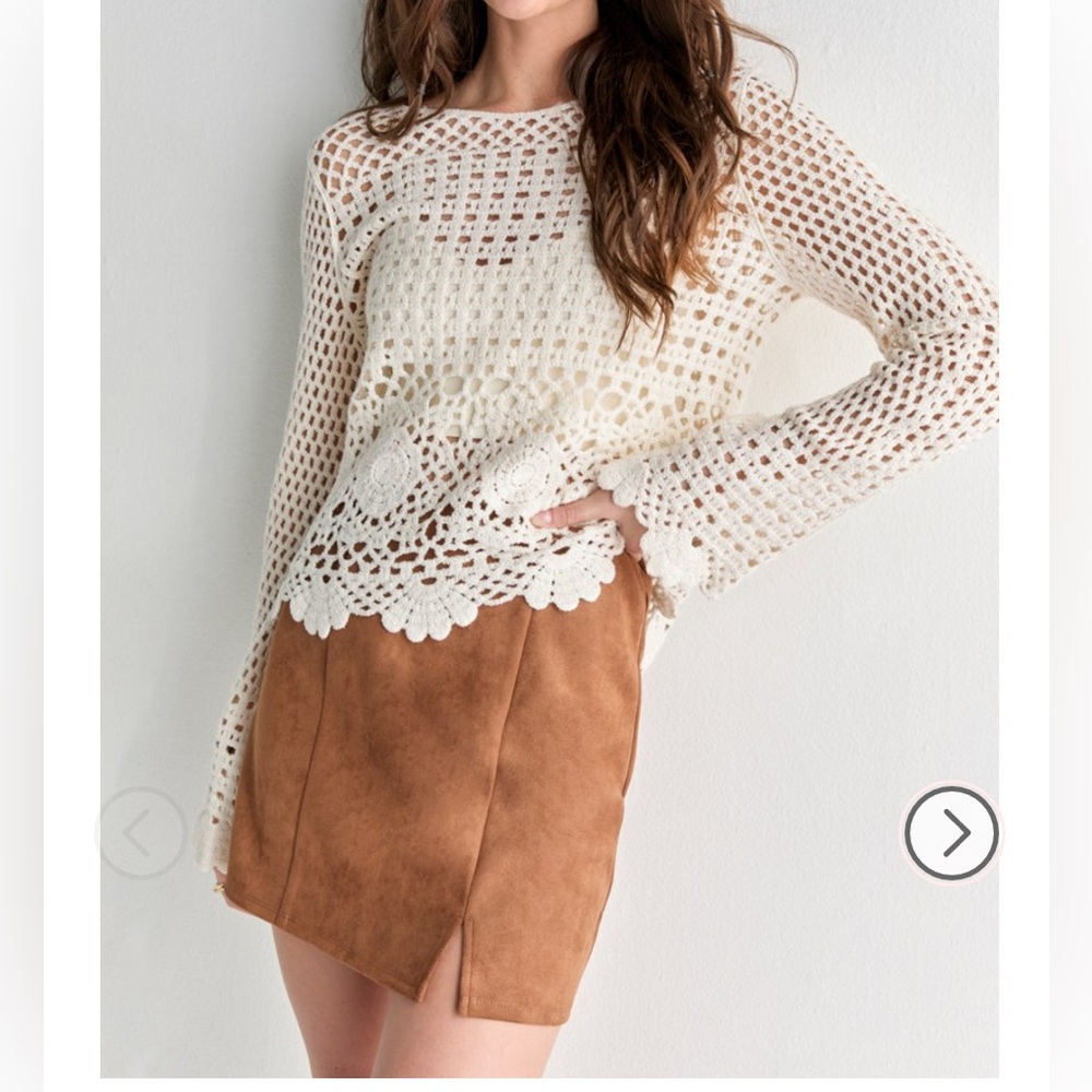 NWT Franseca’s collection | Vera Brown Faux Sued Slit Mini Skirt | Size L